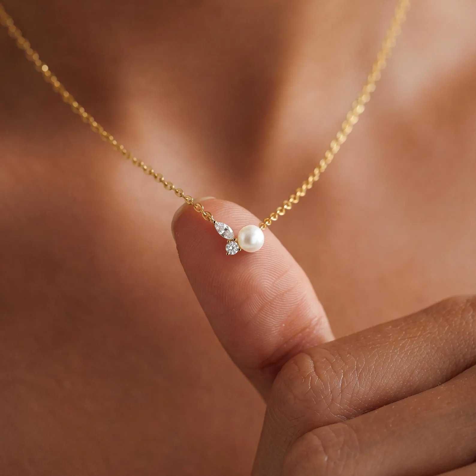 Minimalist Freshwater Pearl 925 Sterling Silver Pendant Necklace Gift for Her