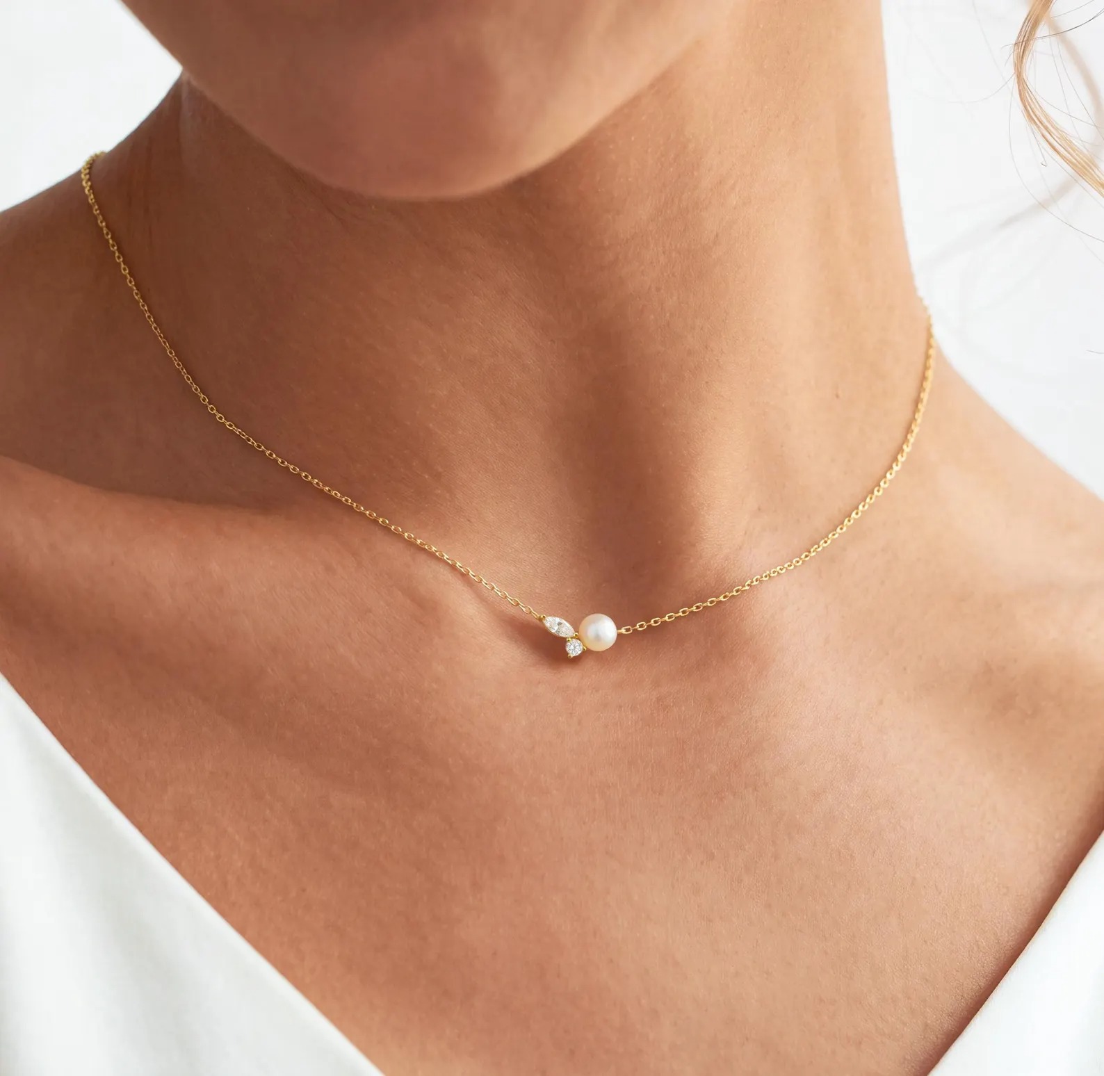 Minimalist Freshwater Pearl 925 Sterling Silver Pendant Necklace Gift for Her