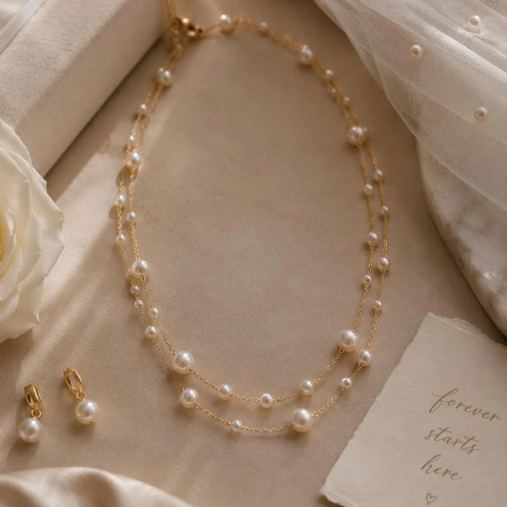 Elegant Double Layer Pearl Necklace 925 Sterling Silver Bridal Jewelry Gift for Her