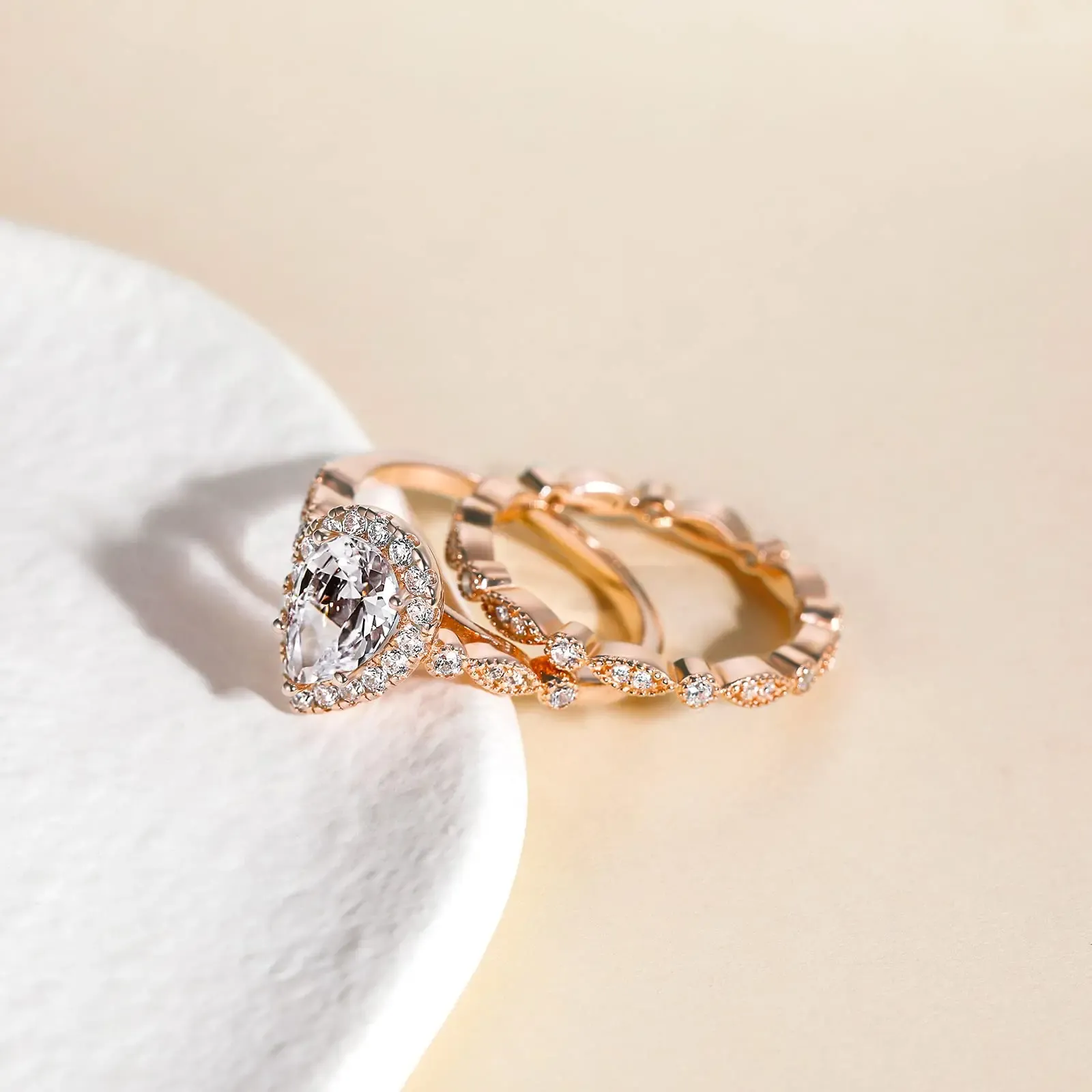 Pear Cut Diamond White 925 Sterling Silver Teardrop Engagement Ring Sets