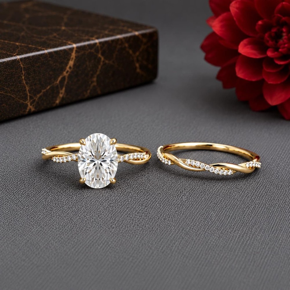 Oval Cut Diamond White 925 Sterling Silver Twisted Bridal Ring Sets