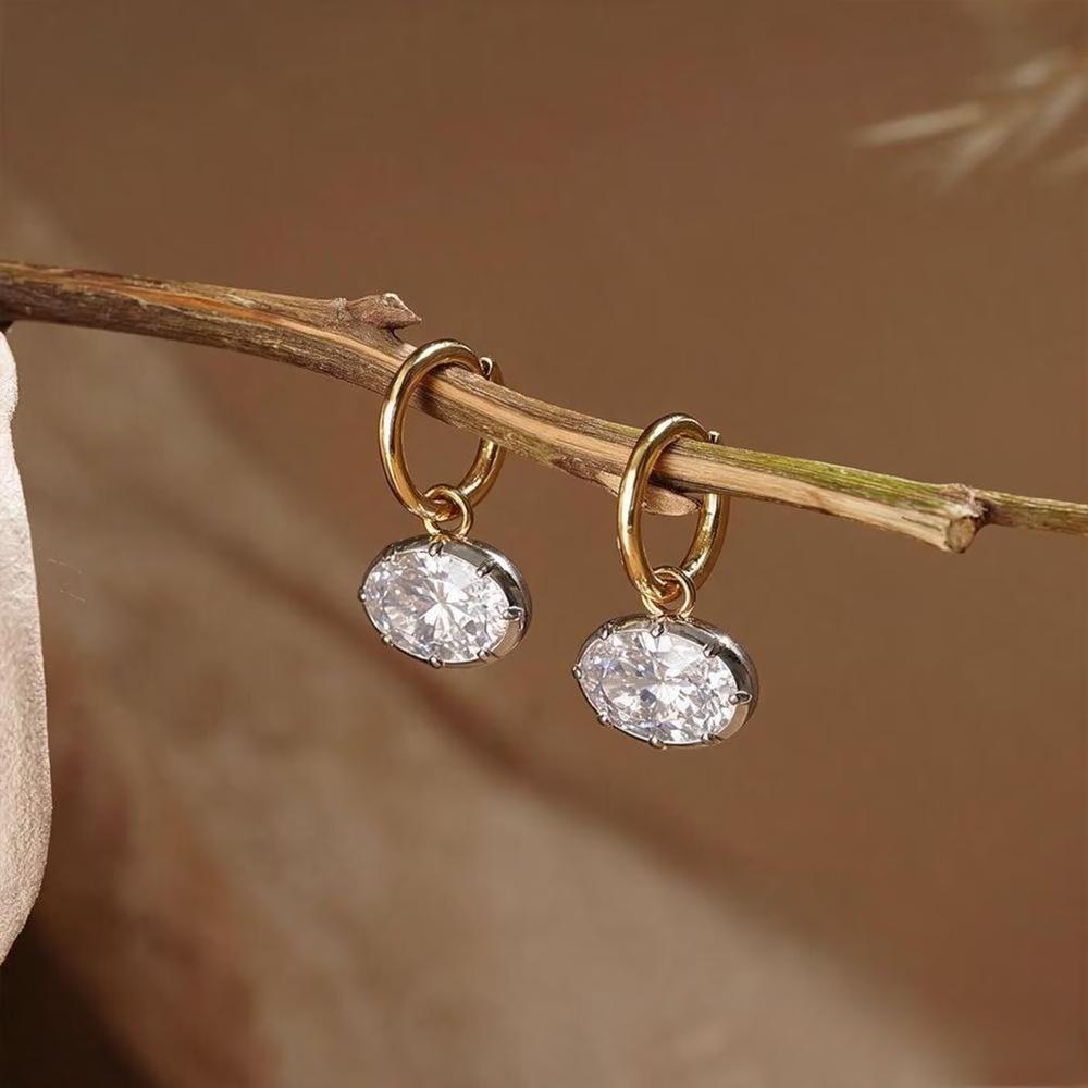 Minimalist Oval Cut Diamond White 925 Sterling Silver Drop Huggie Earrings