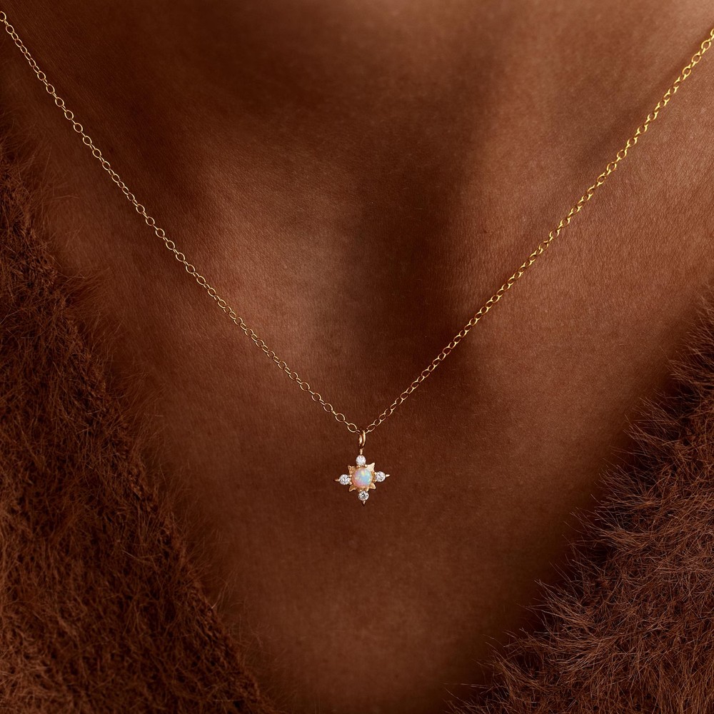 Minimalist 925 Sterling Silver Opal Star Necklace October Birthstone Jewelry Gift for Her