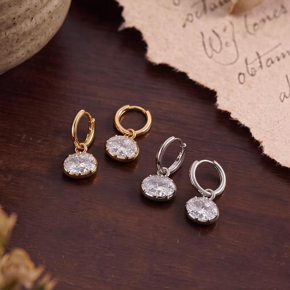 Minimalist Oval Cut Diamond White 925 Sterling Silver Drop Huggie Earrings