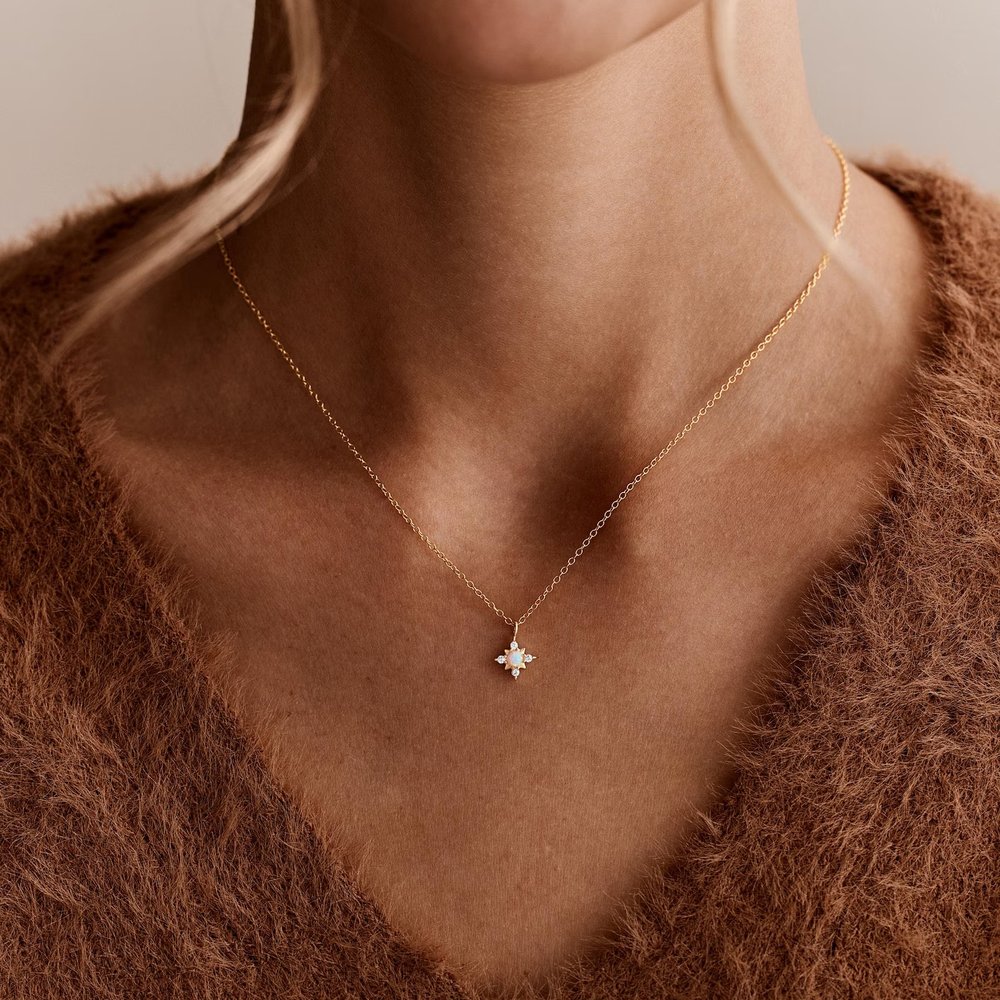 Minimalist 925 Sterling Silver Opal Star Necklace October Birthstone Jewelry Gift for Her