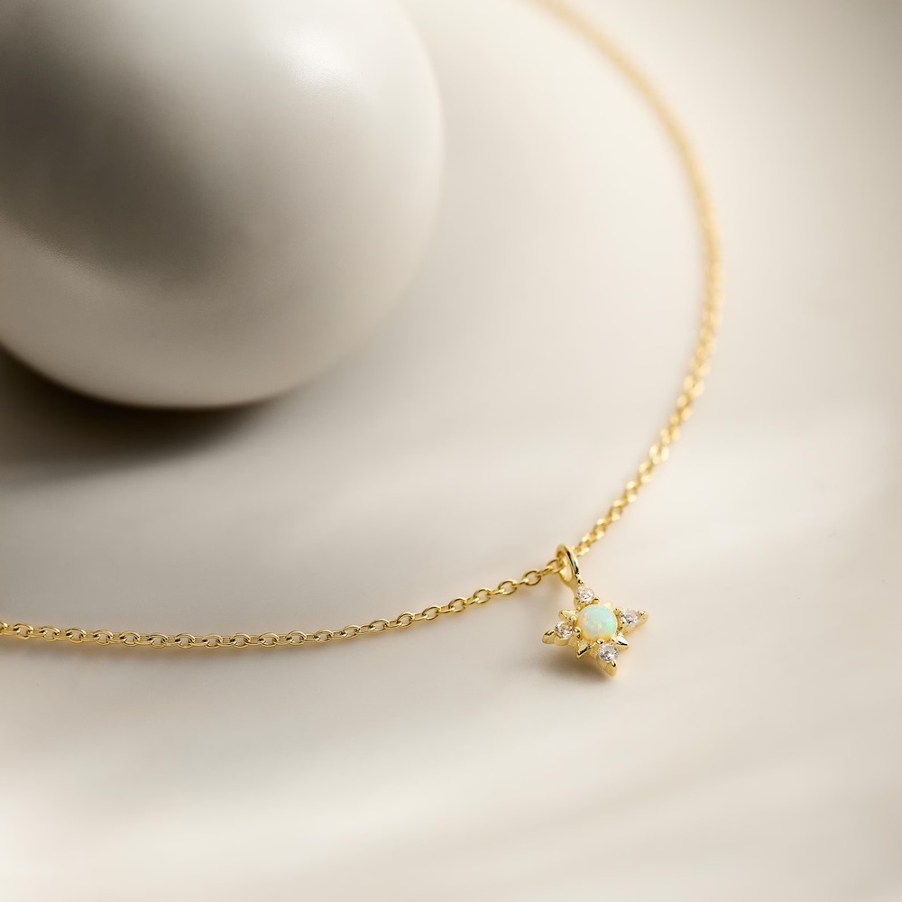 Minimalist 925 Sterling Silver Opal Star Necklace October Birthstone Jewelry Gift for Her