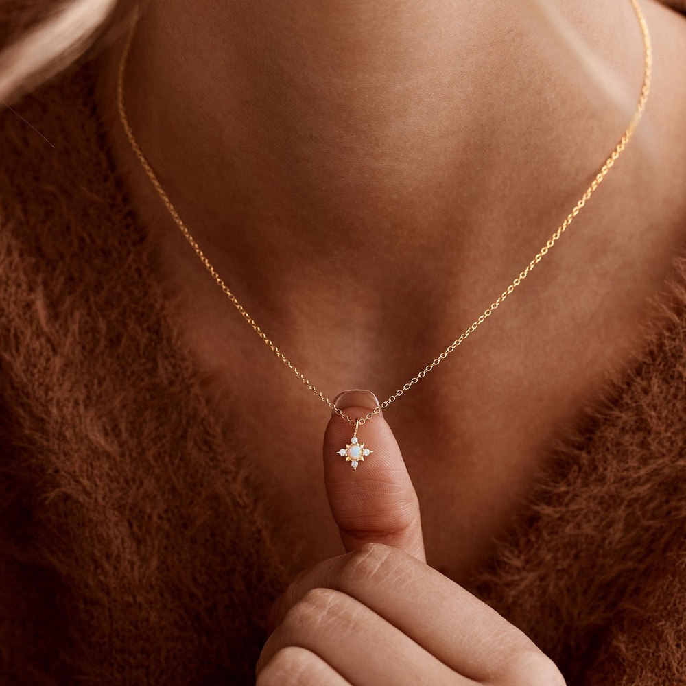 Minimalist 925 Sterling Silver Opal Star Necklace October Birthstone Jewelry Gift for Her