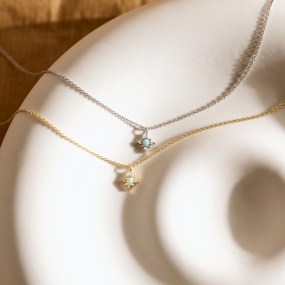 Minimalist 925 Sterling Silver Opal Star Necklace October Birthstone Jewelry Gift for Her