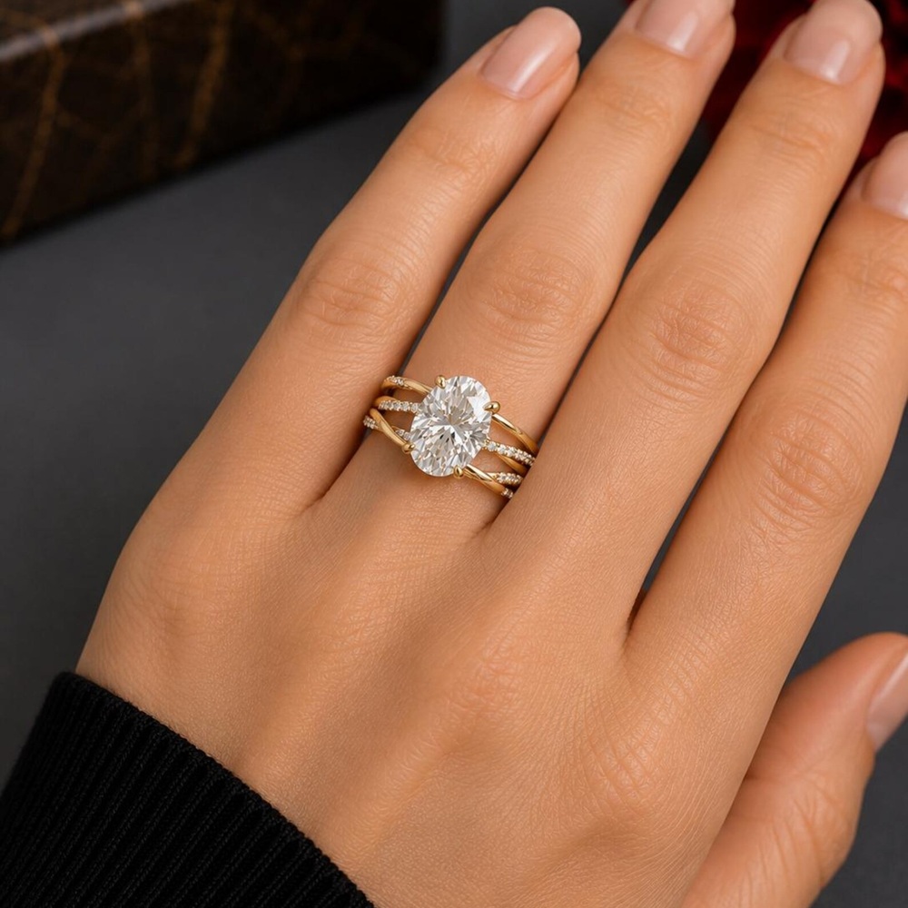 Oval Cut Diamond White 925 Sterling Silver Twisted Bridal Ring Sets