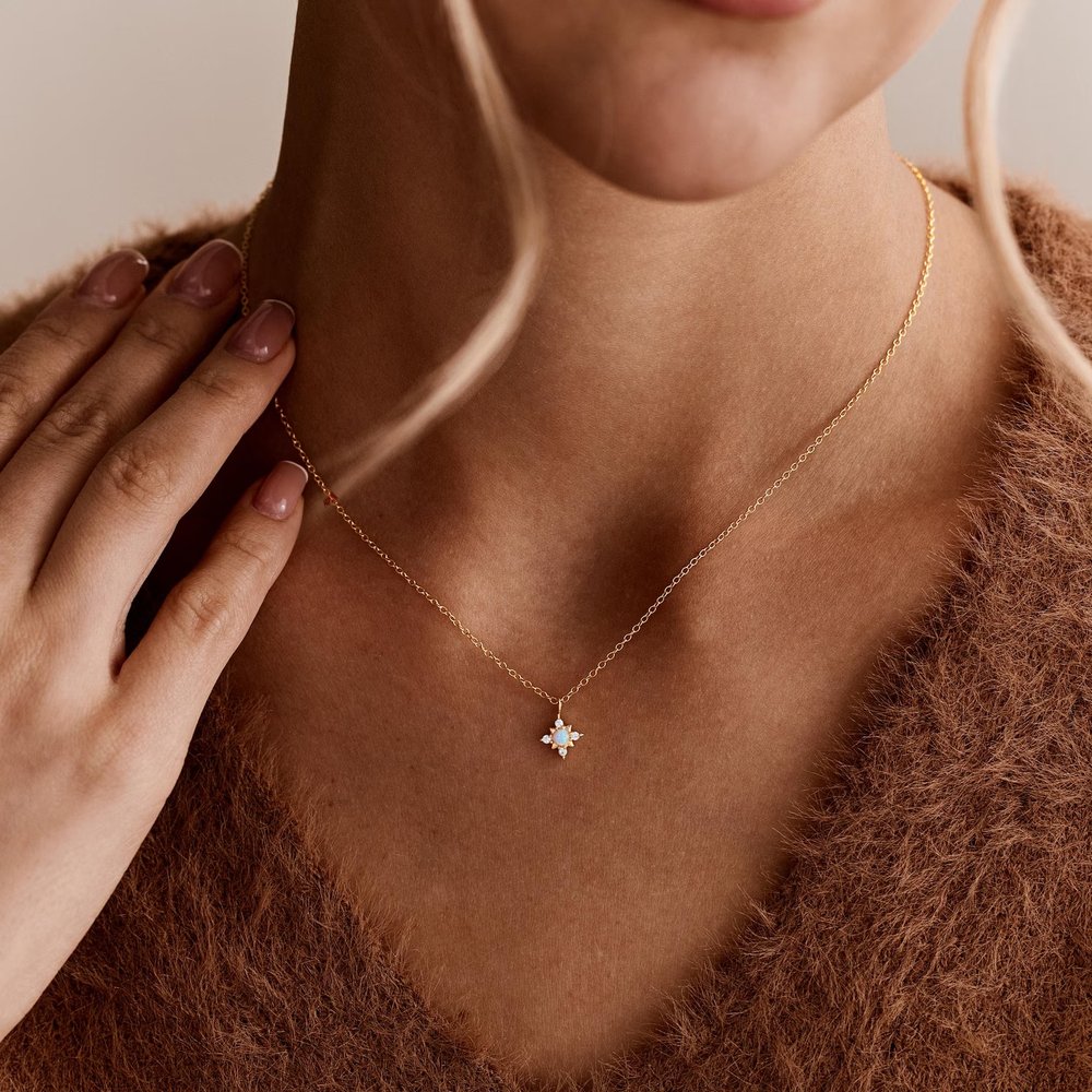 Minimalist 925 Sterling Silver Opal Star Necklace October Birthstone Jewelry Gift for Her