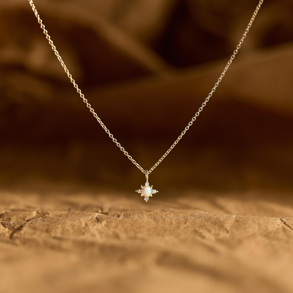 Minimalist 925 Sterling Silver Opal Star Necklace October Birthstone Jewelry Gift for Her