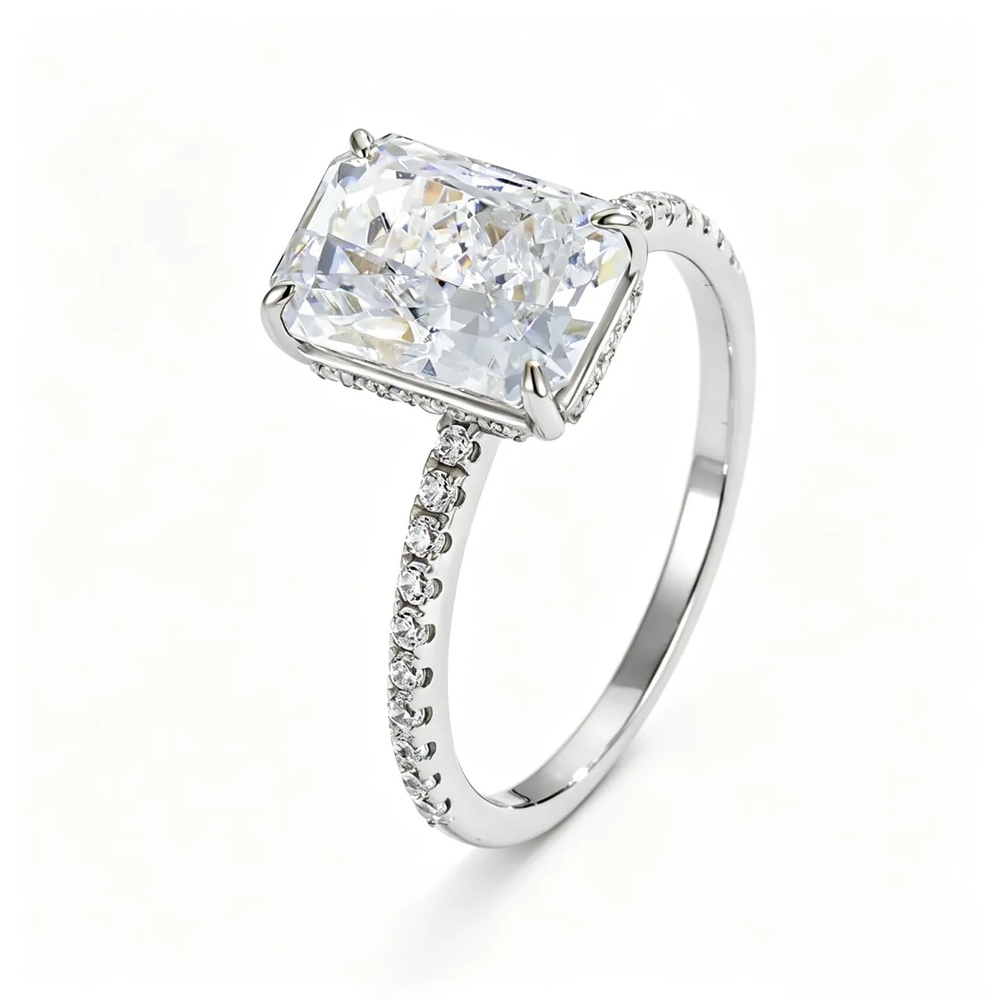 Radiant Cut Diamond White Sterling Silver Stackable Bridal Ring Sets