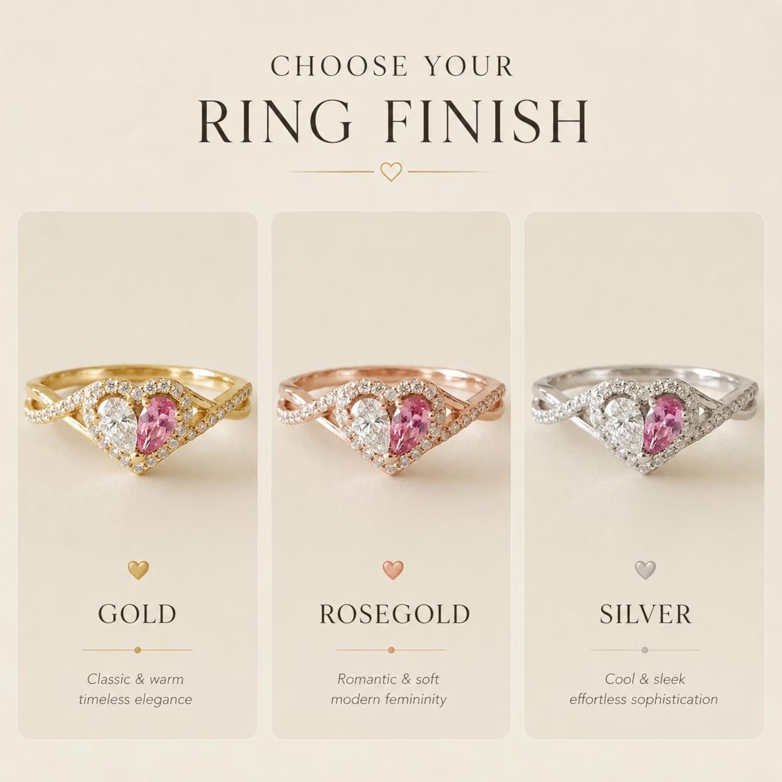 Personalized Two Stone Heart Birthstone Pear Cut 925 Sterling Silver Split Design Engagement Ring