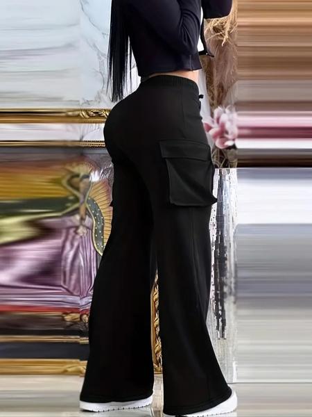 Women's Solid Color Flap Pocket Pants, Casual Street Comfy Trousers for Daily Wear, Ladies Bottoms for Spring & Fall