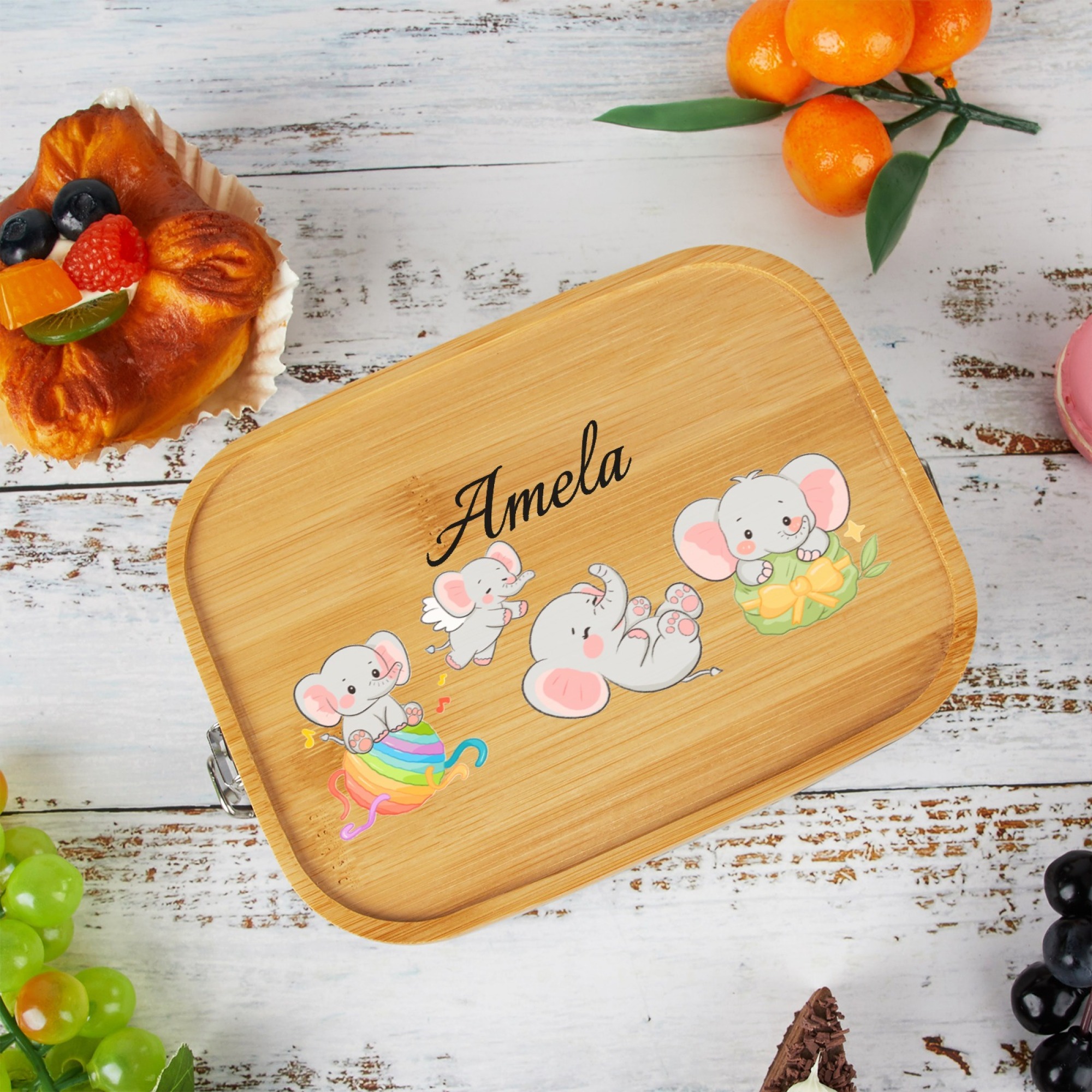 Personalised Stainless Steel Lunch Box with Bamboo Lid