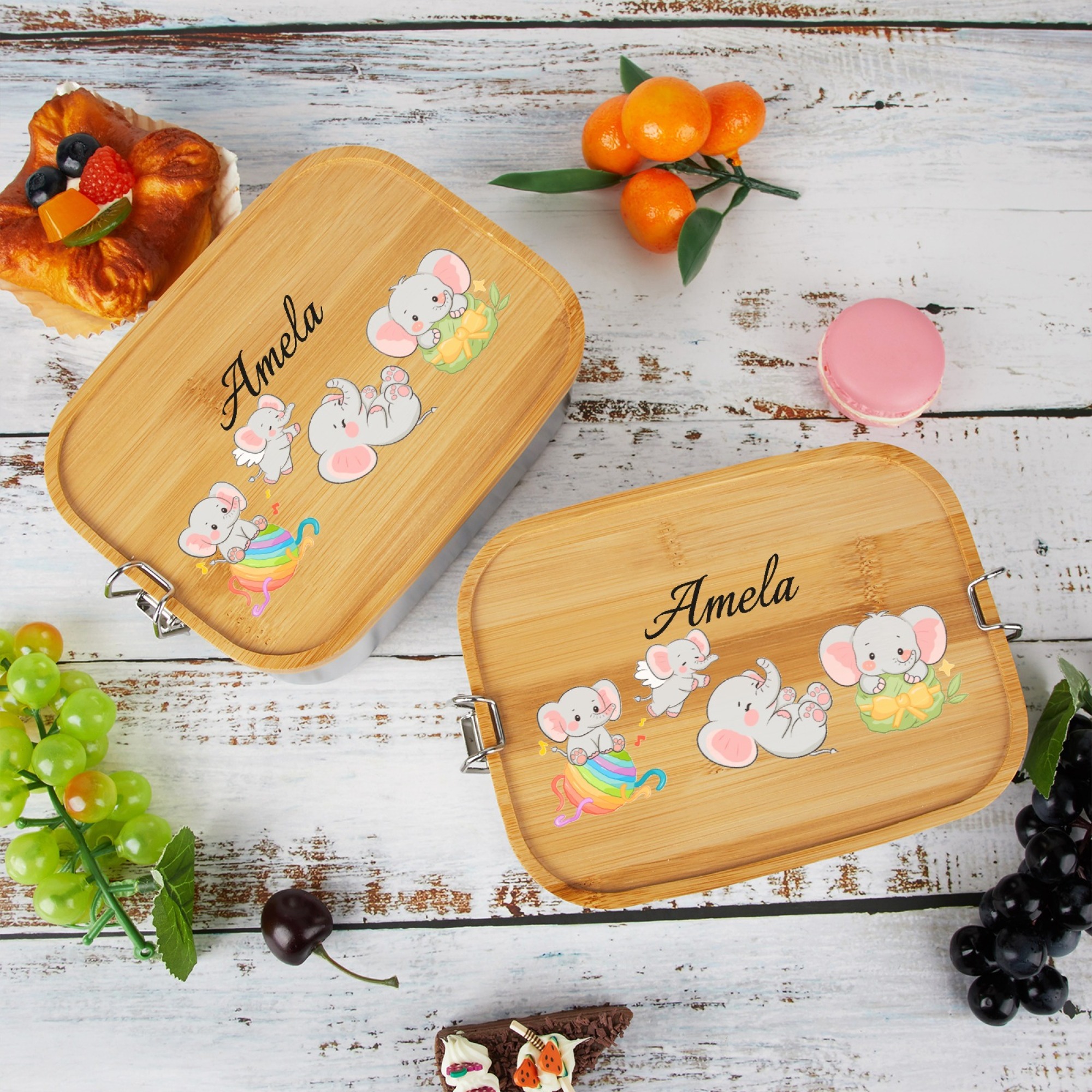 Personalised Stainless Steel Lunch Box with Bamboo Lid