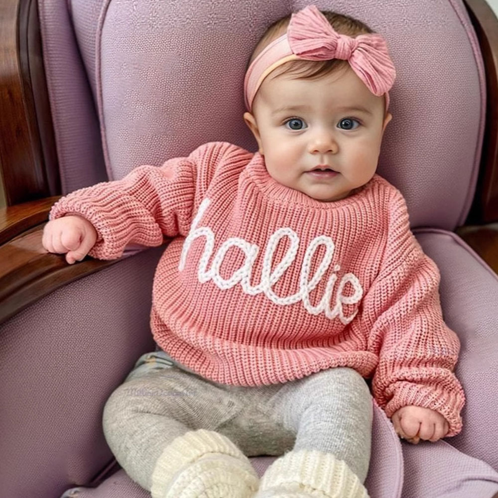 Personalized Baby Sweater,Custom Name Embroidered Knit Sweater,Customized Baby Sweater with Embroidered Name