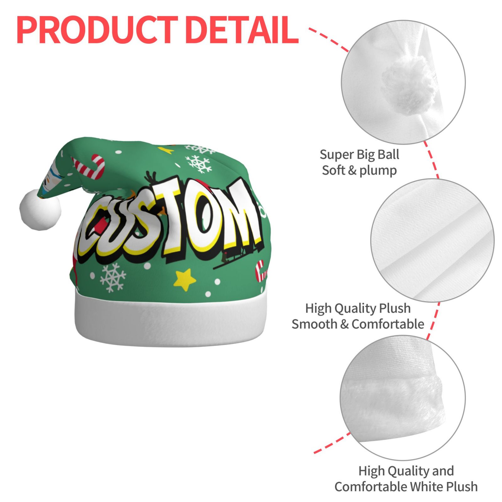 Custom Hat Christmas Hat for Adult Deluxe Plush Santa Hat