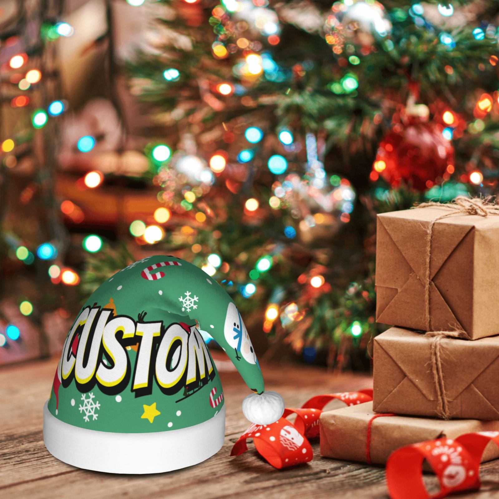 Custom Hat Christmas Hat for Adult Deluxe Plush Santa Hat