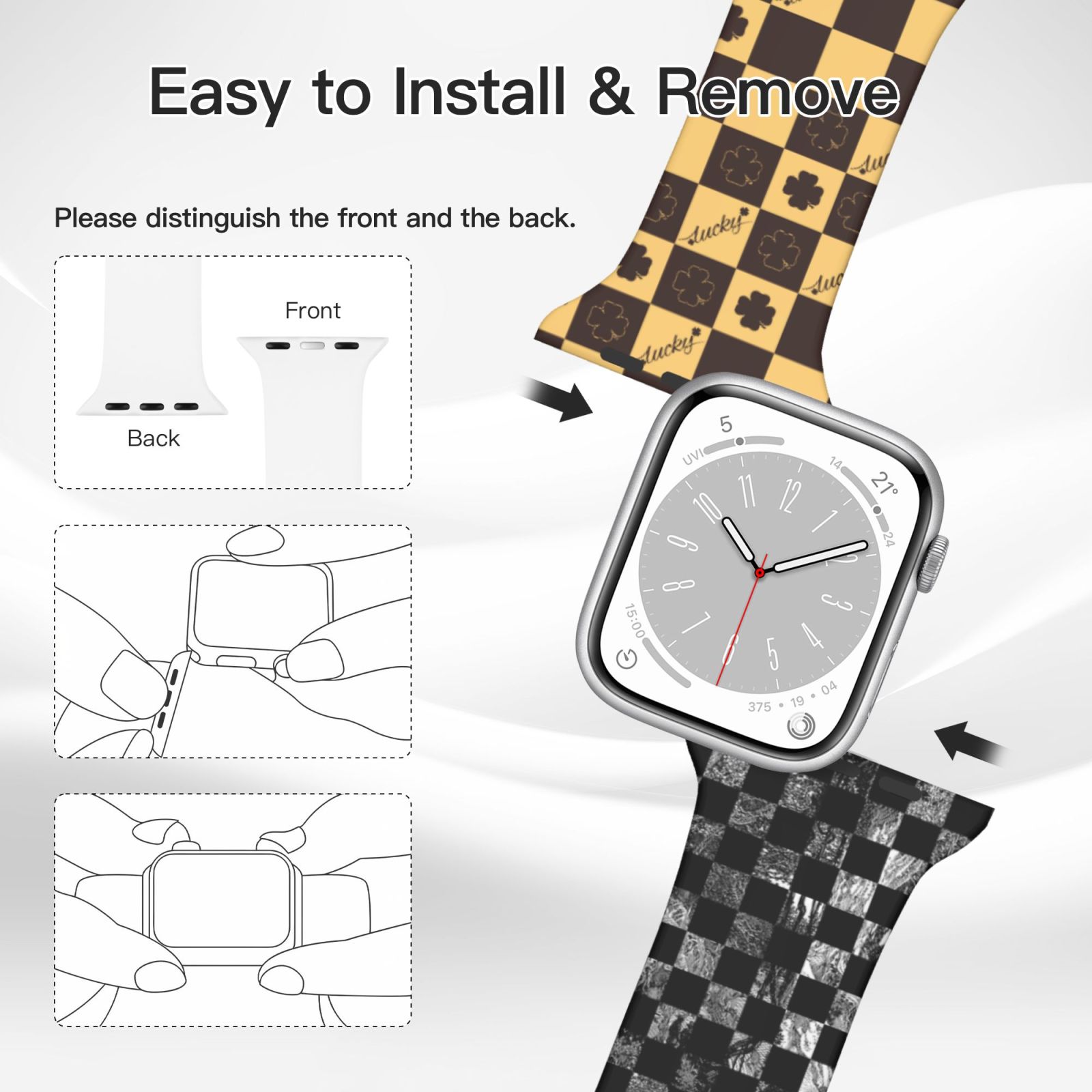 Long Apple Watch Band with Dual Buckle, Stretchy Silicone Strap, Sport Fashion Bands for Women Men 