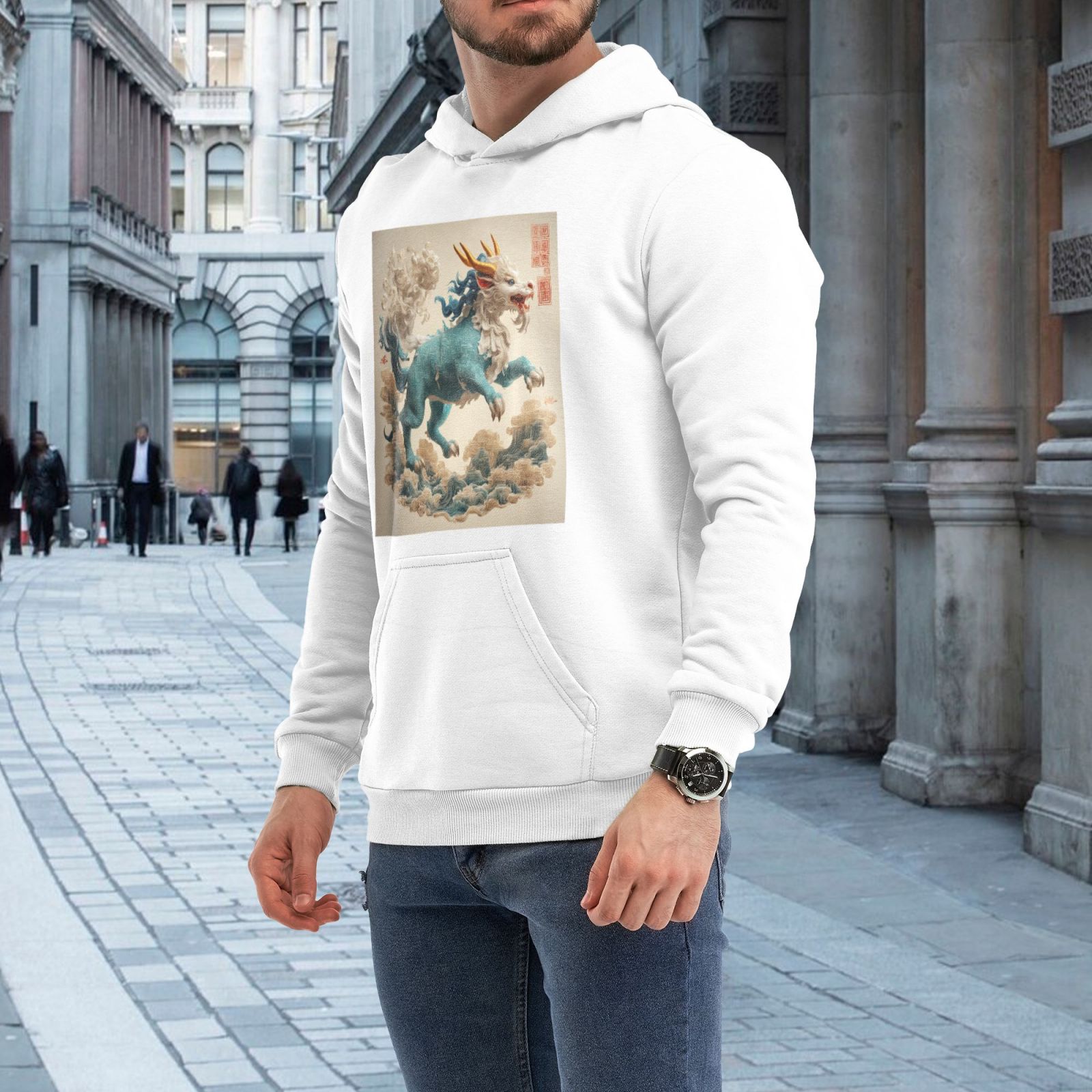 Mens Pullover Hoodie Sweatshirt Plain Hoody Work Hooded Jumper Ribbed Cuff Long Sleeve Pull Over Top