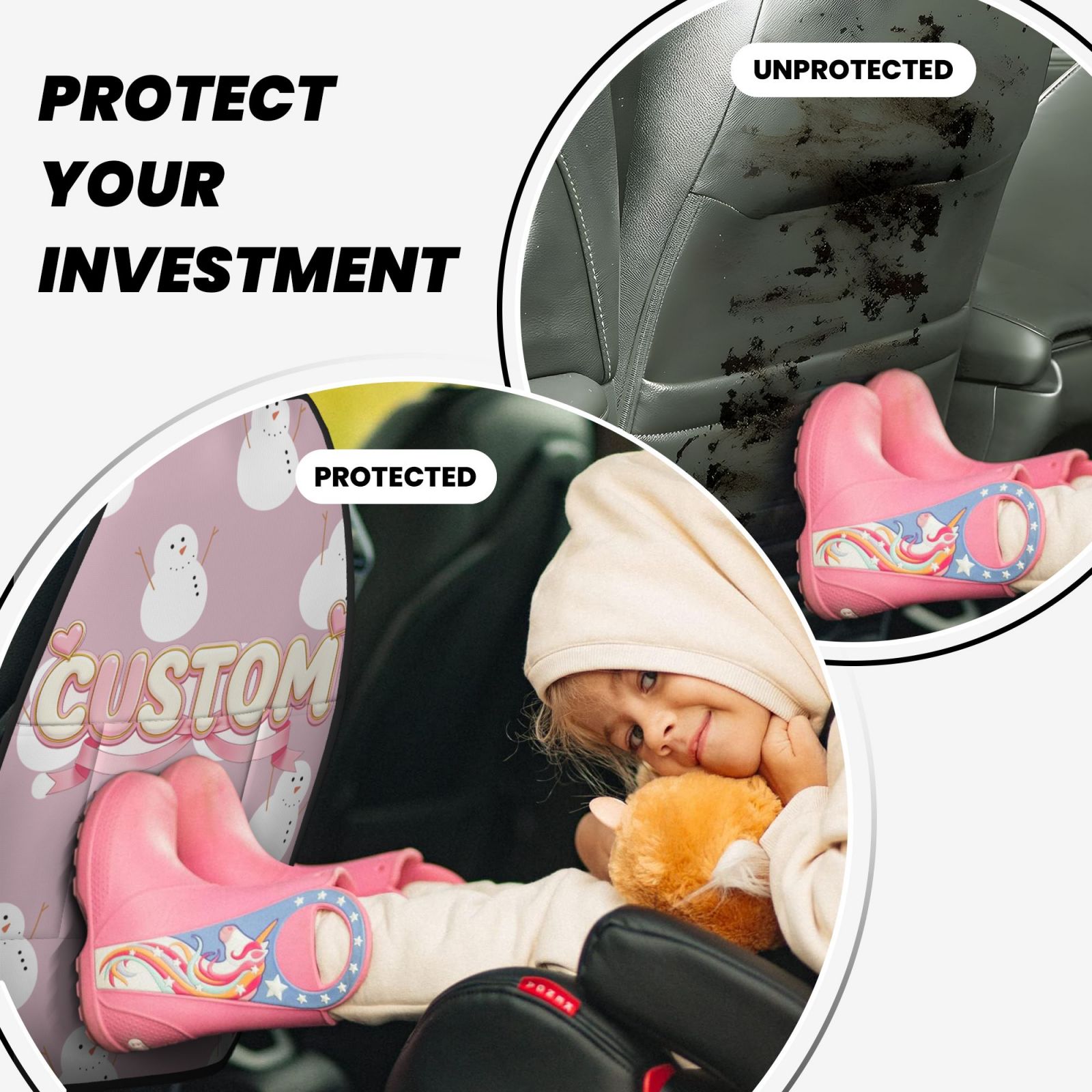 2 Pack Car Seat Back Protectors,  Universal Waterproof & Scratch-Resistant, with Storage Pockets