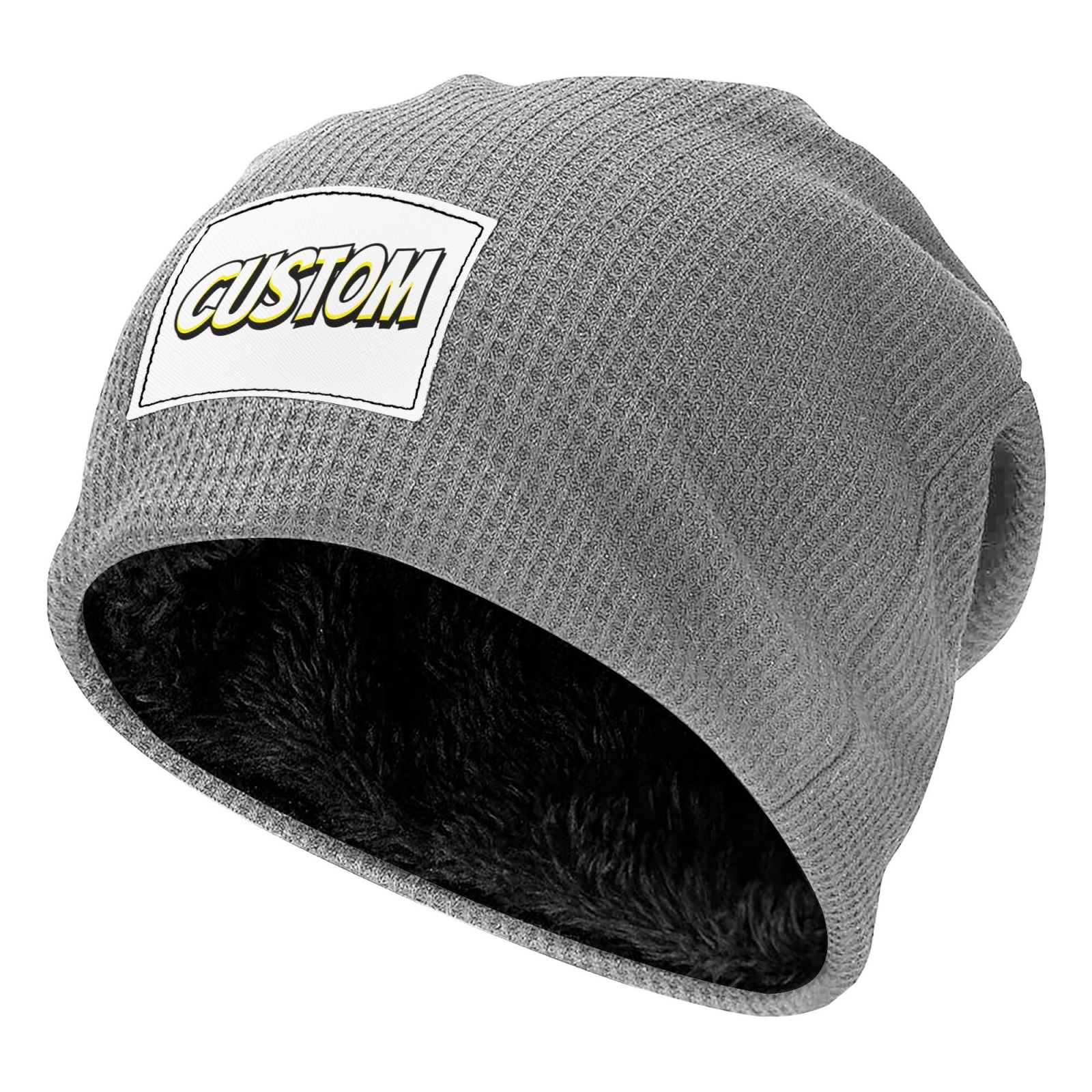 Winter Print Cap Waffle Knit Pullover hat Slouchy Lined  Warm Unisex Knit hat