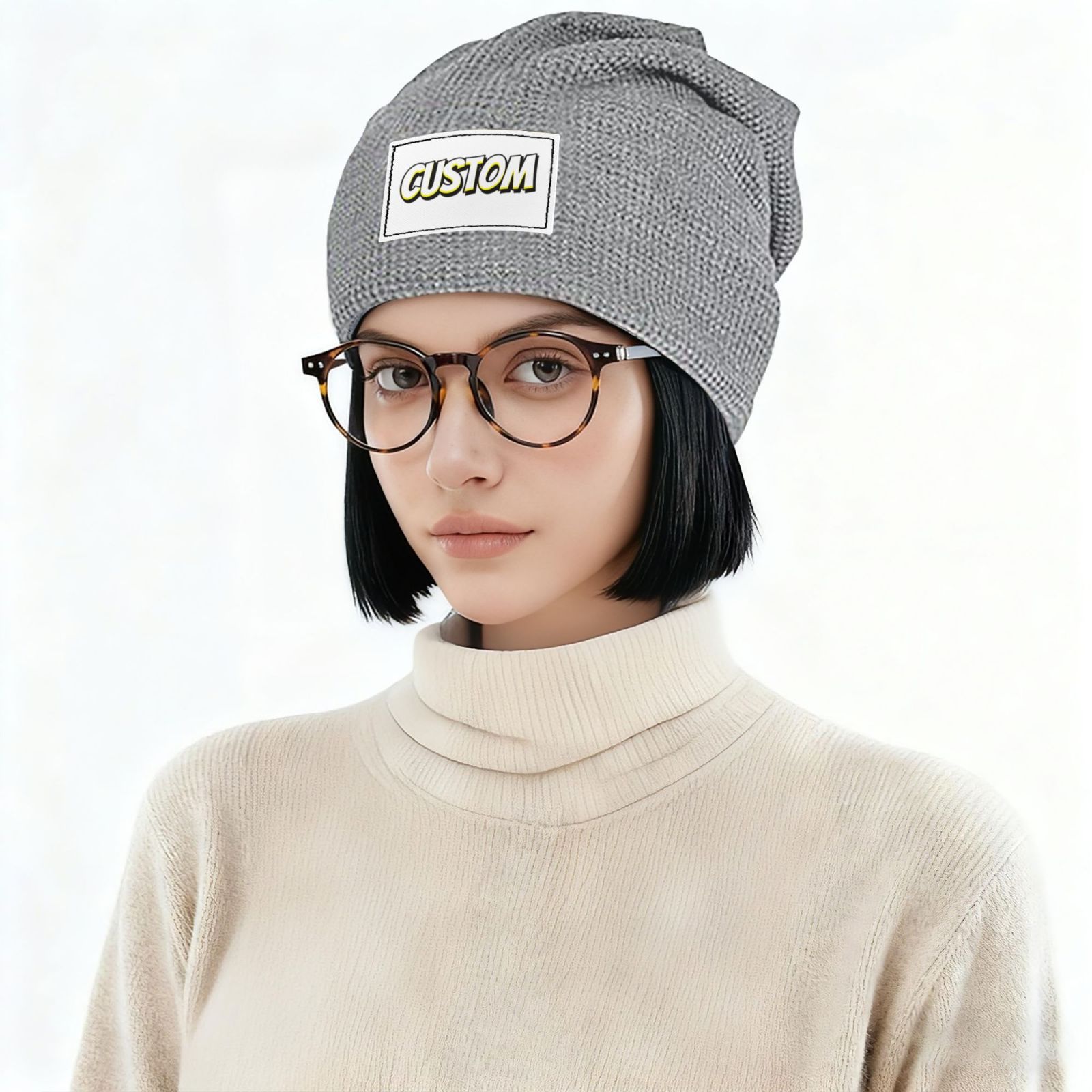 Winter Print Cap Waffle Knit Pullover hat Slouchy Lined  Warm Unisex Knit hat