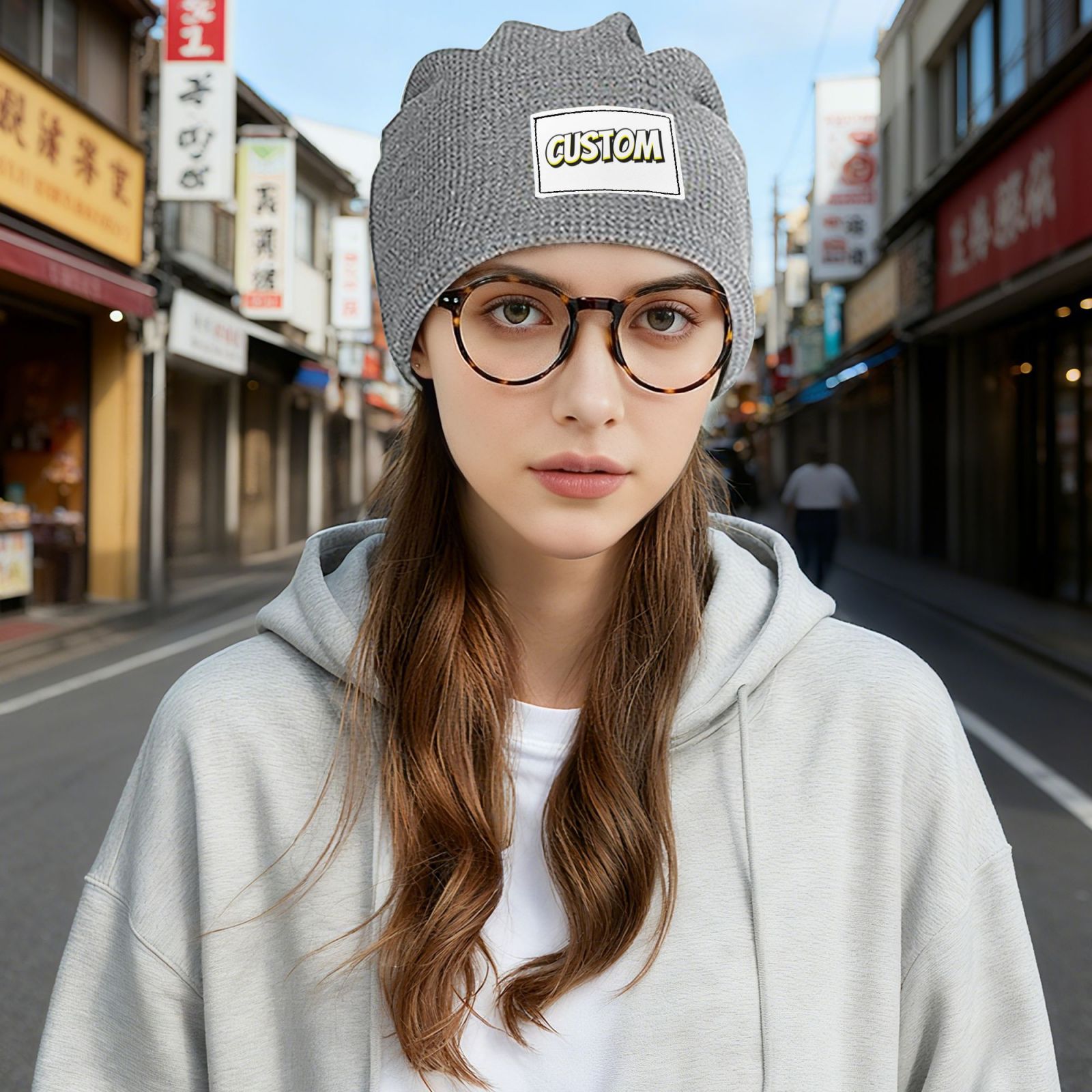 Winter Print Cap Waffle Knit Pullover hat Slouchy Lined  Warm Unisex Knit hat