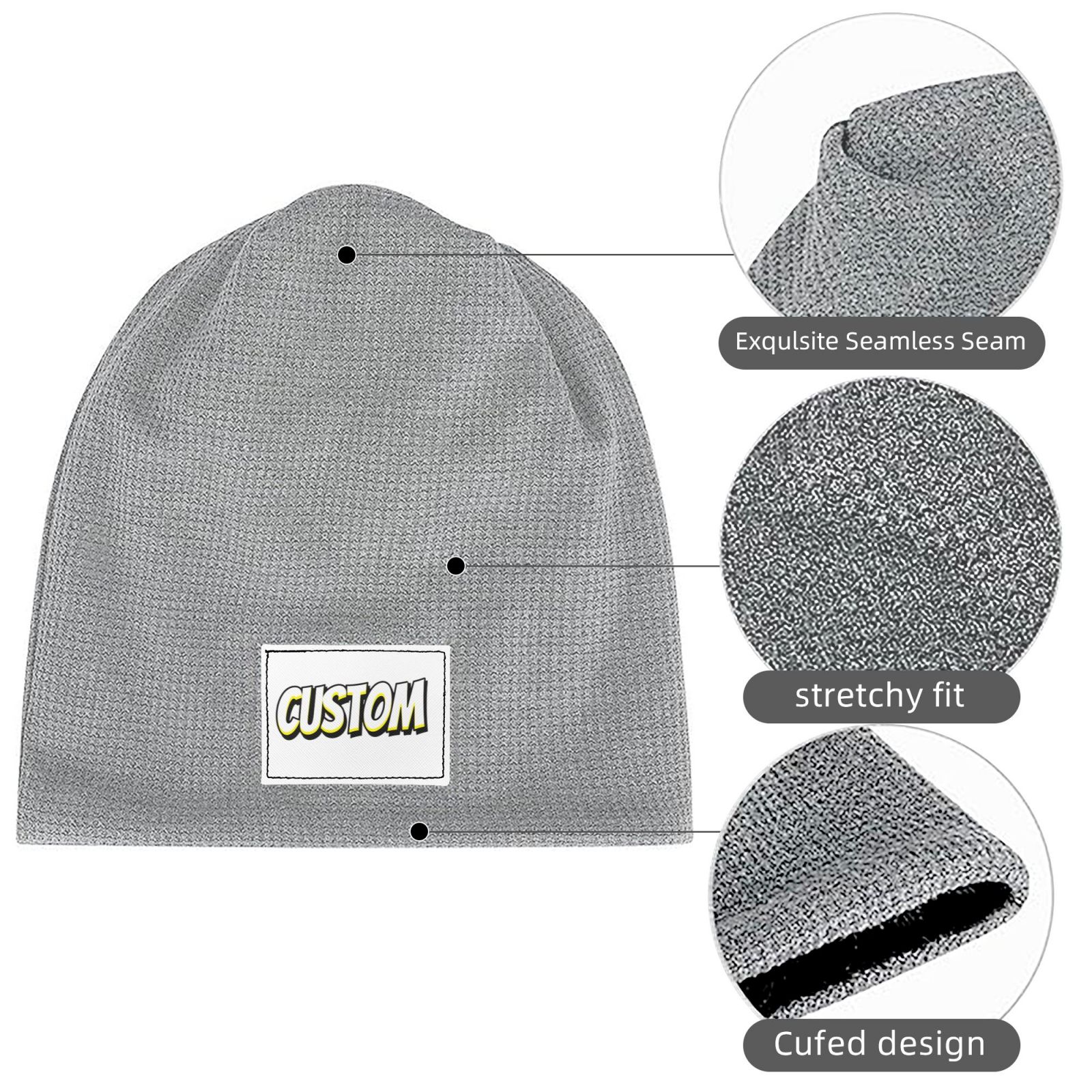 Winter Print Cap Waffle Knit Pullover hat Slouchy Lined  Warm Unisex Knit hat