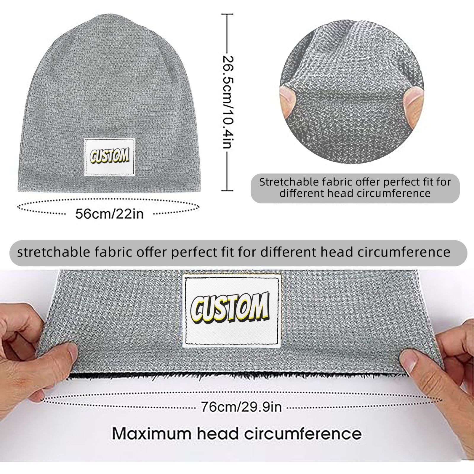 Winter Print Cap Waffle Knit Pullover hat Slouchy Lined  Warm Unisex Knit hat