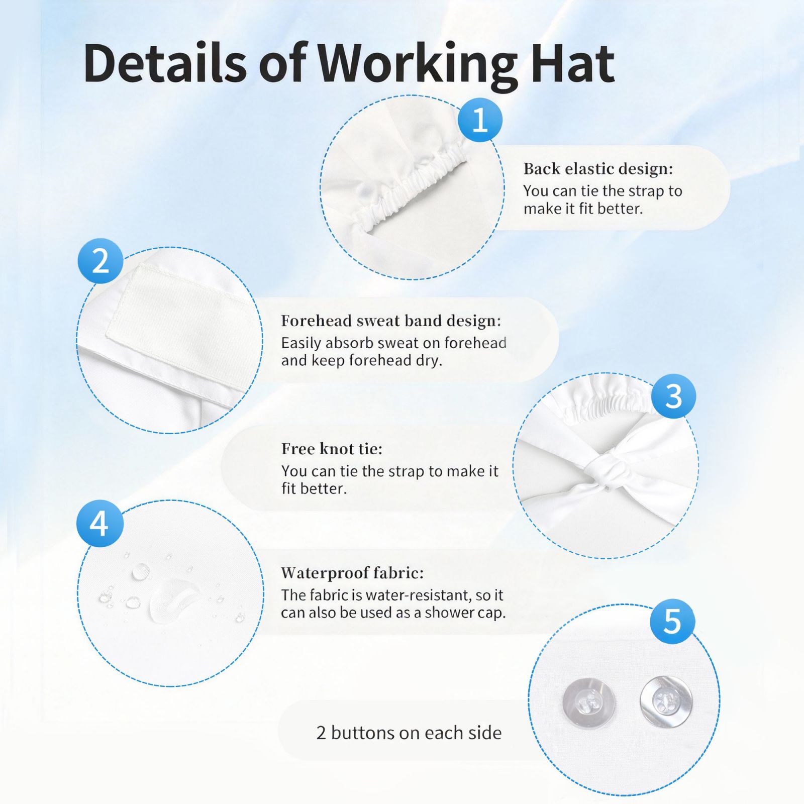 Working Cap,Adjustable  Scrub Hat With Button