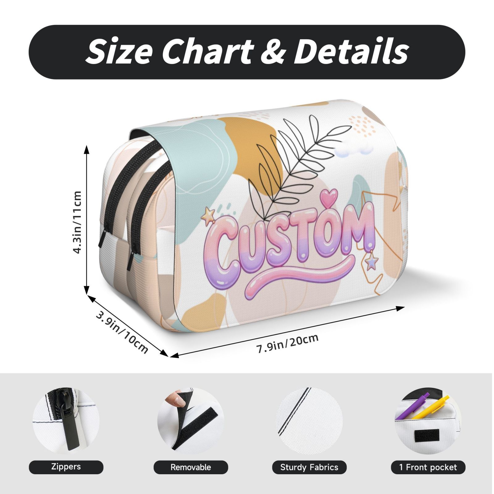 Print Print Pencil Case Double - Layer Flip Pencil Pouch Pen Organizer Makeup Bag