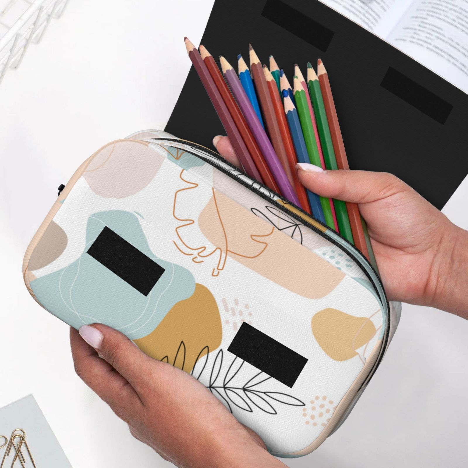 Print Print Pencil Case Double - Layer Flip Pencil Pouch Pen Organizer Makeup Bag