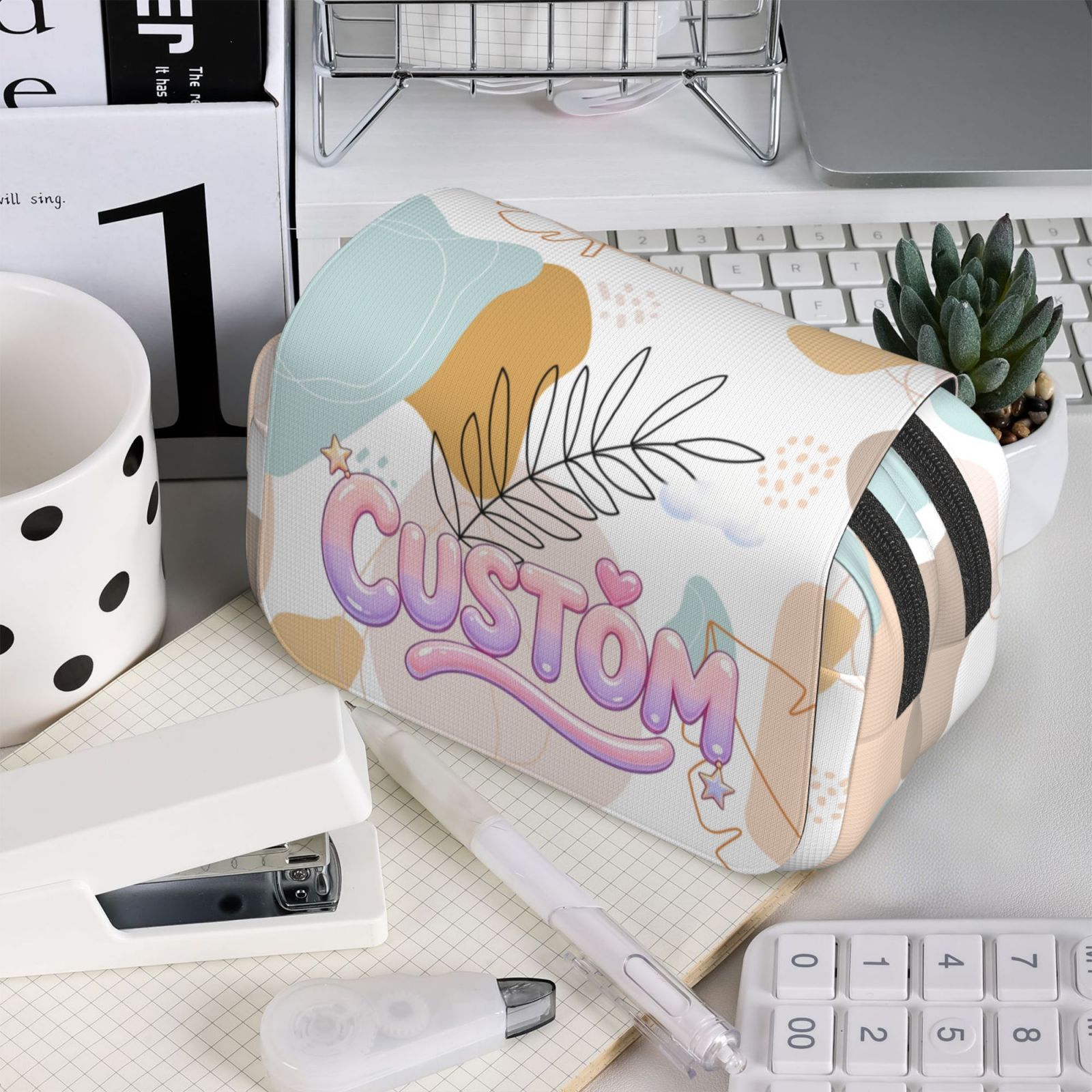 Print Print Pencil Case Double - Layer Flip Pencil Pouch Pen Organizer Makeup Bag