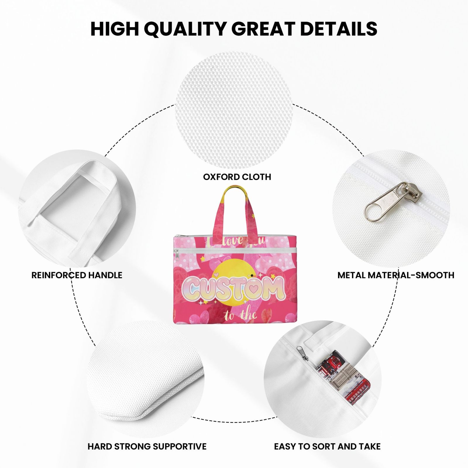 Document Pouch A4 File Folder with Double Zipper, Portable Canvas Handheld File Bag 