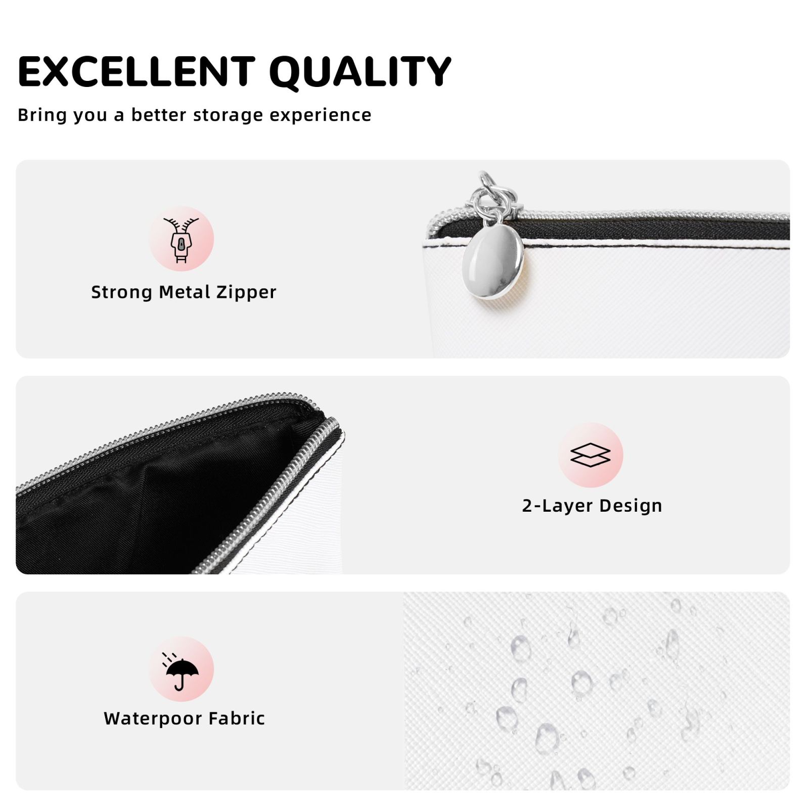 Leather Makeup Brush Bag with Zipper, Portable Travel Cosmetic Organizer Case