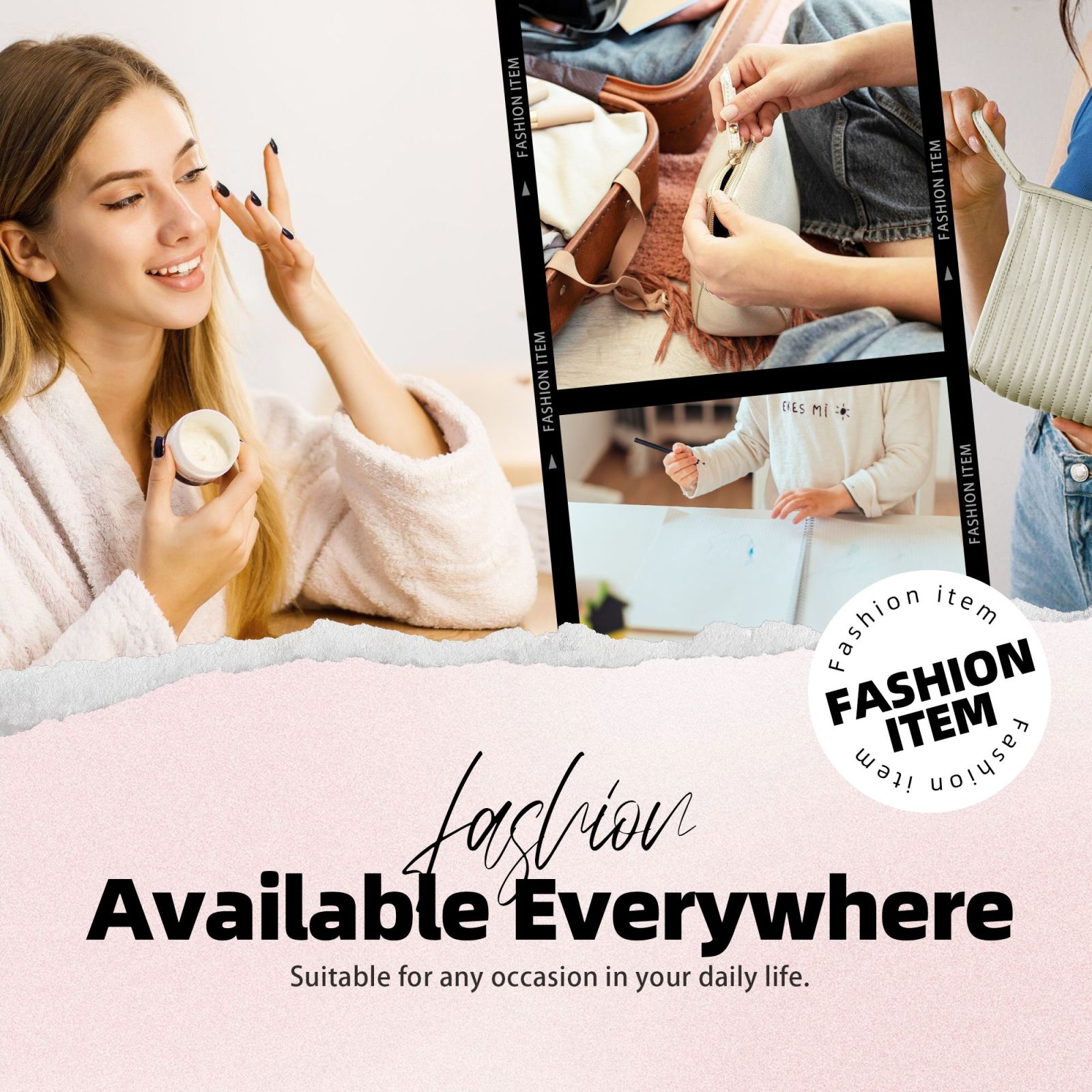 Leather Makeup Brush Bag with Zipper, Portable Travel Cosmetic Organizer Case