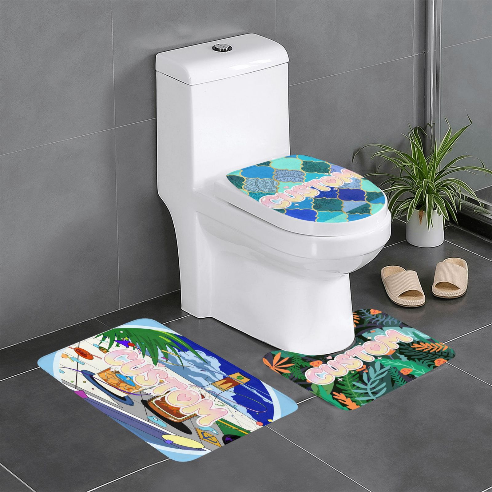 Flannel anti-slip floor mat three-piece set 24x16in