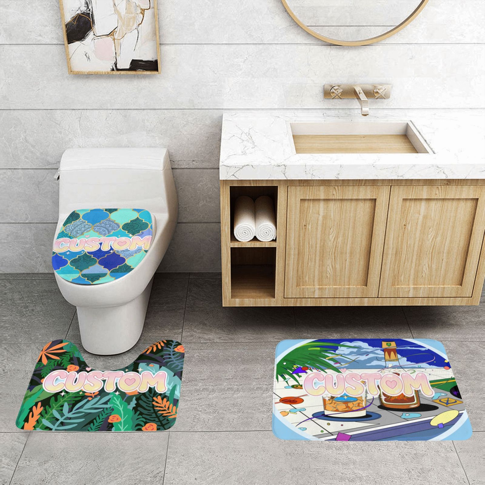 Flannel anti-slip floor mat three-piece set 24x16in