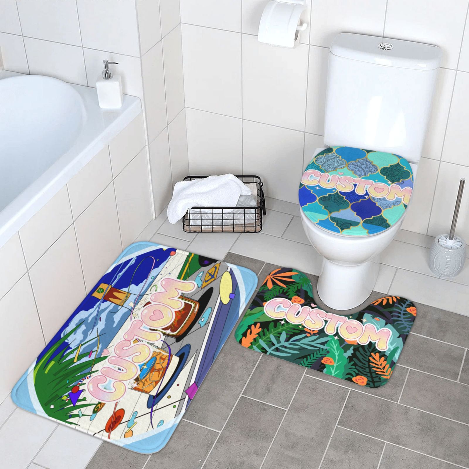 Flannel anti-slip floor mat three-piece set 24x16in