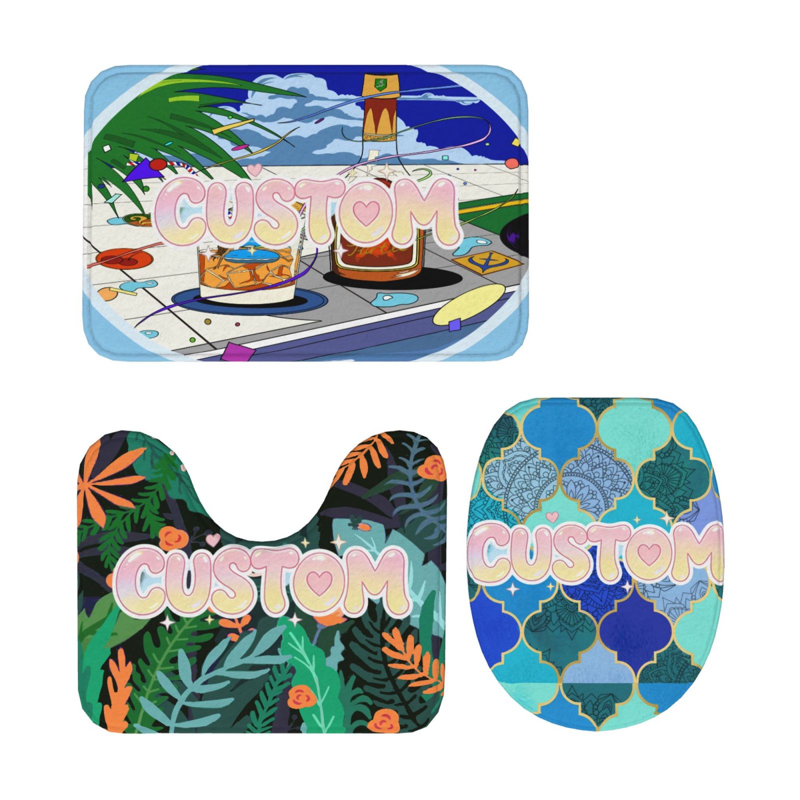 Flannel anti-slip floor mat three-piece set 24x16in