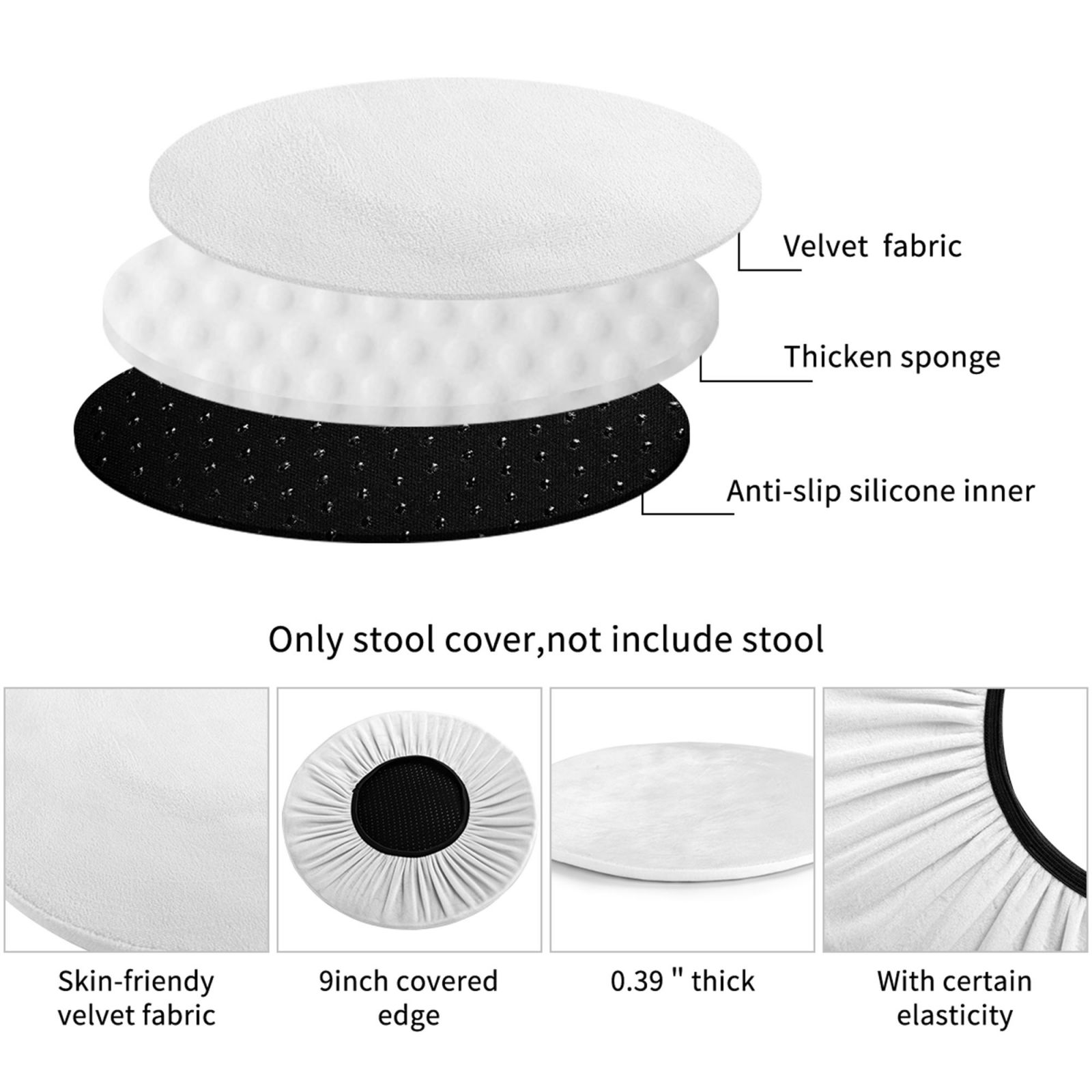 Round Bar Stool Cushion Cover  Seat Protector With Non-Slip Design