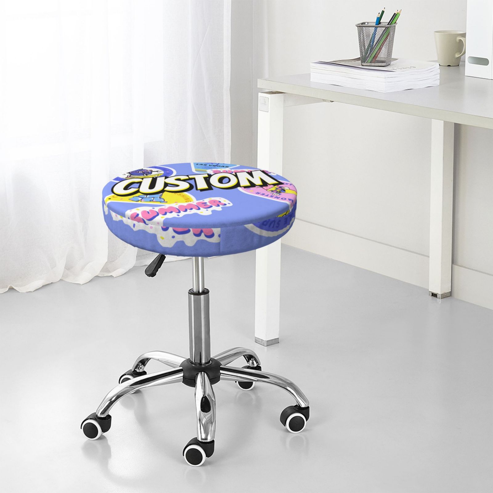 Round Bar Stool Cushion Cover  Seat Protector With Non-Slip Design