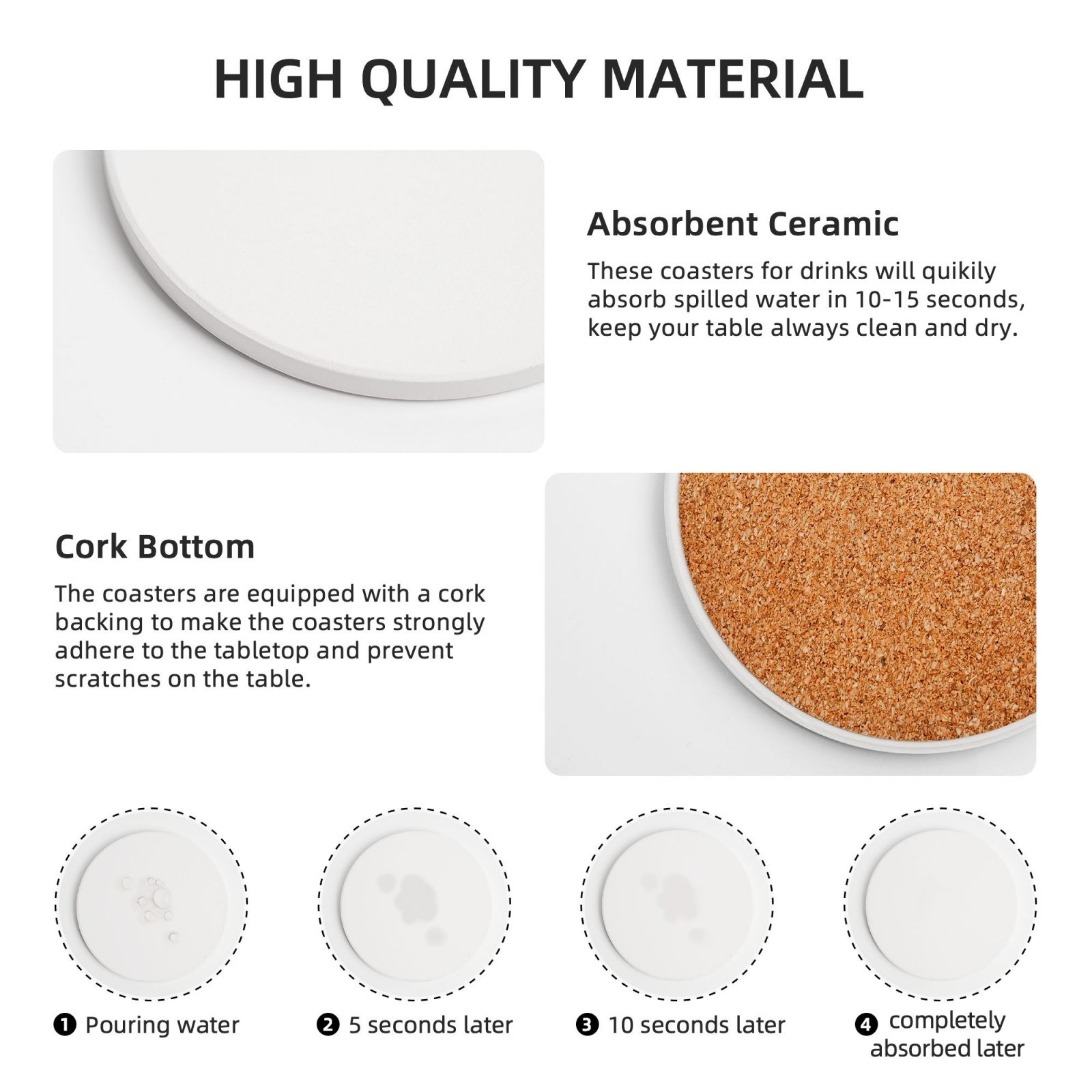 Coasters Set of 6 -  Ceramic With Holder and Cork Base for Women Men, Various Cups, Tables & Home Decor