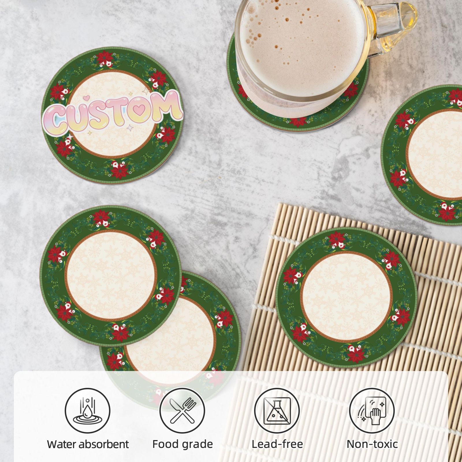 Coasters Set of 6 -  Ceramic With Holder and Cork Base for Women Men, Various Cups, Tables & Home Decor