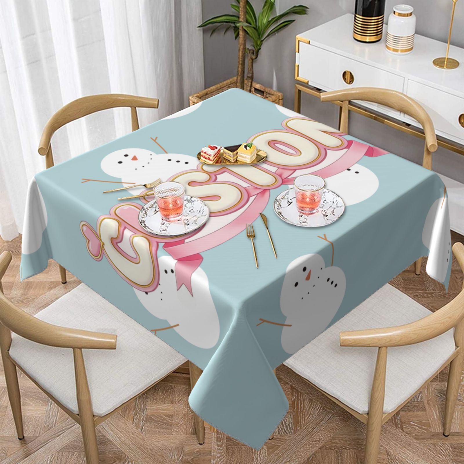 Square Table Cloth  Wipe Clean Tablecloth Waterproof Wipeable Oil Cloth Stain Proof Table Cover 
