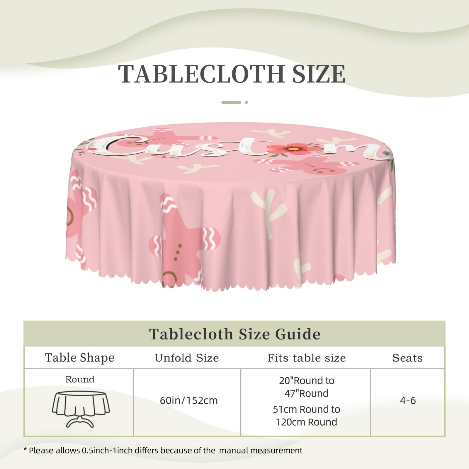 Round Party Table Cloth 60 Inch Washable Reusable Polyester  Round Tablecover for Picnic Camping Comedor