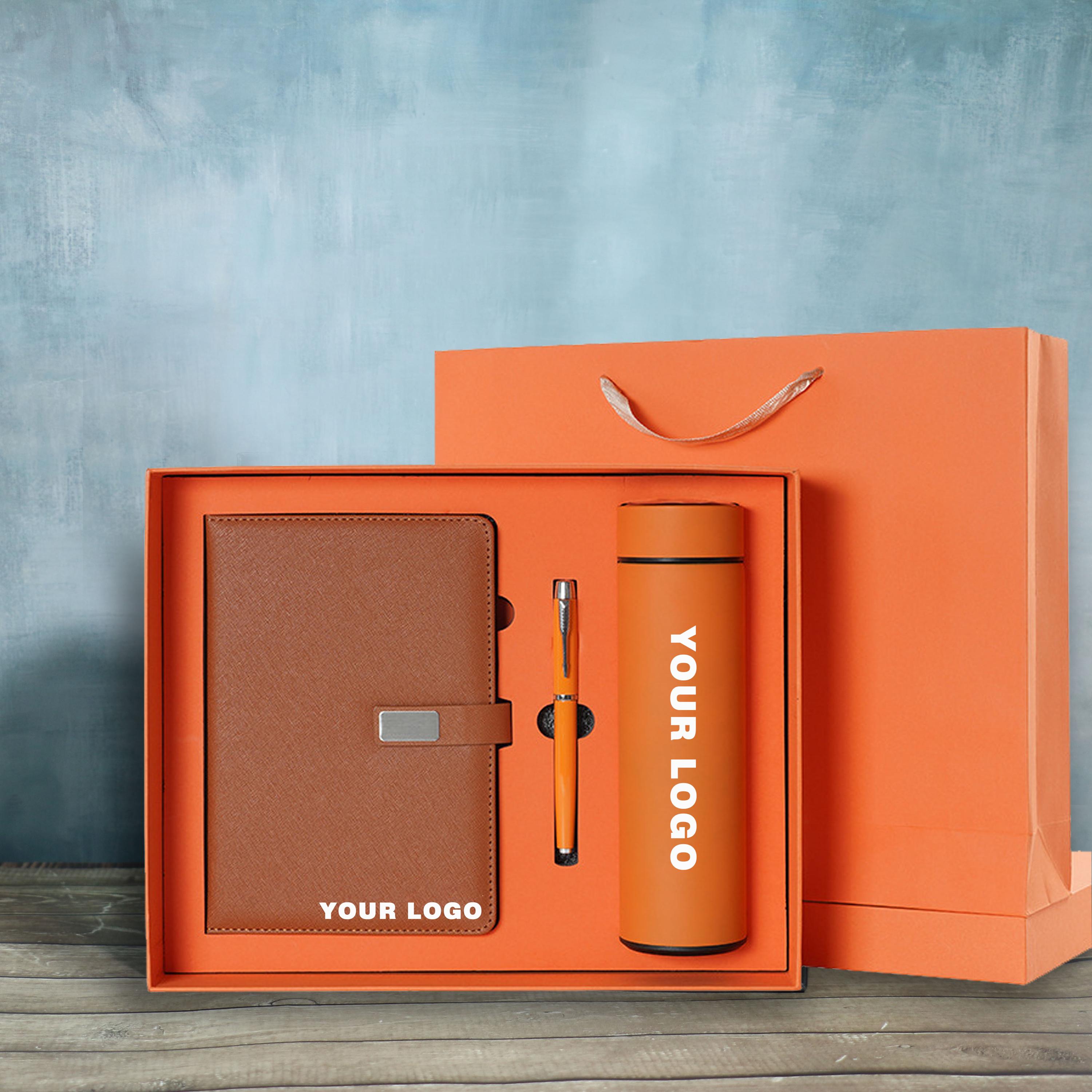 Custom Business Logo Notebook Gift Set – Personalized Corporate Journal, Pen & Thermos in Premium Gift Box | Employee Client Company Gifts
