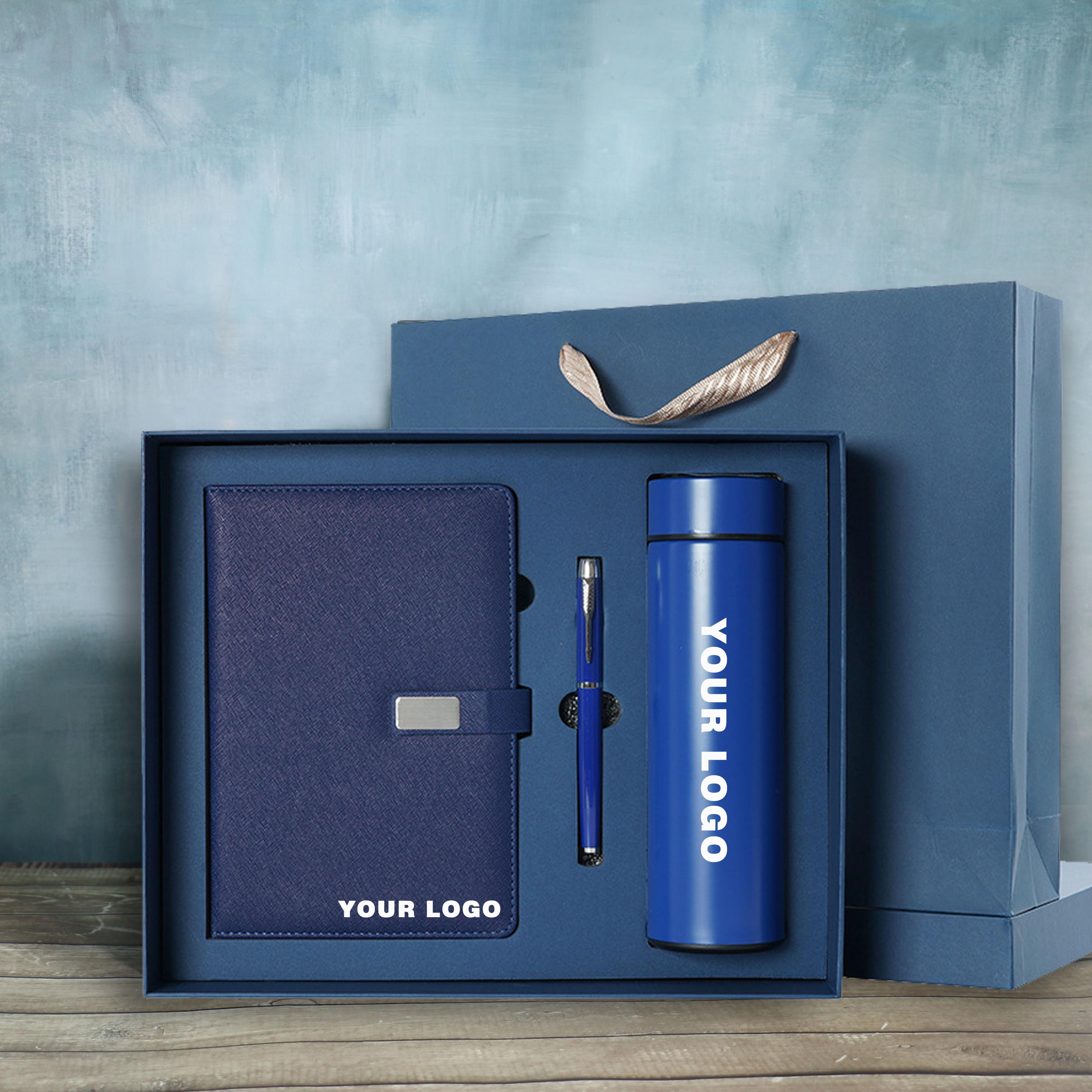 Custom Business Logo Notebook Gift Set – Personalized Corporate Journal, Pen & Thermos in Premium Gift Box | Employee Client Company Gifts